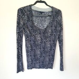 Express V Neck Animal Print Sweater Black Gray Blue Small